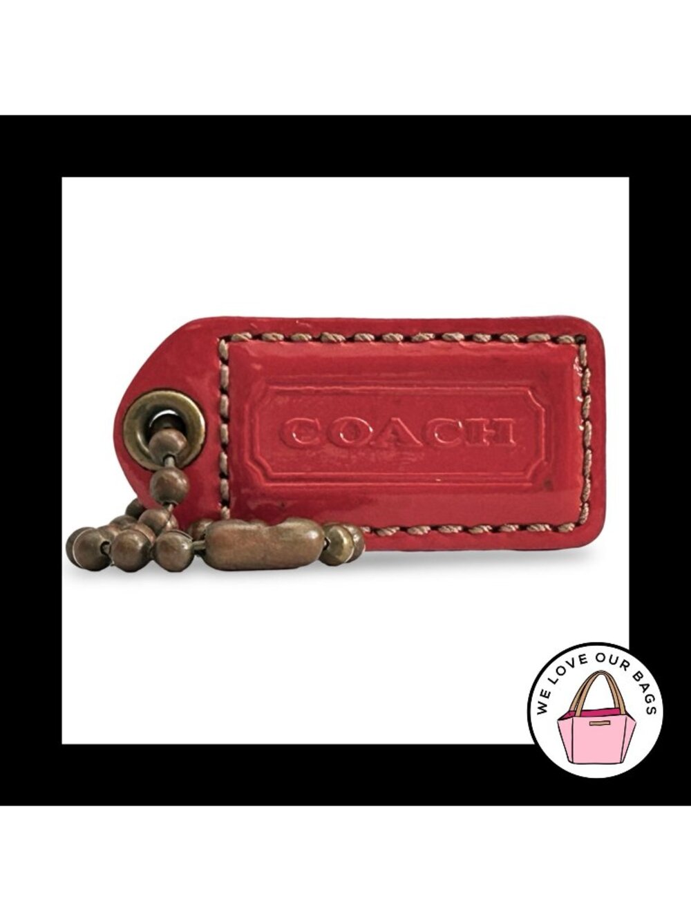 COACH 65TH ANNIVERSARY HangTag 2" Orange & Pink Leather Bag Charm Antique Brass - Picture 1 of 4